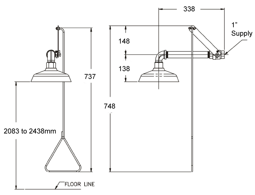 wall mounted safety shower dimensions