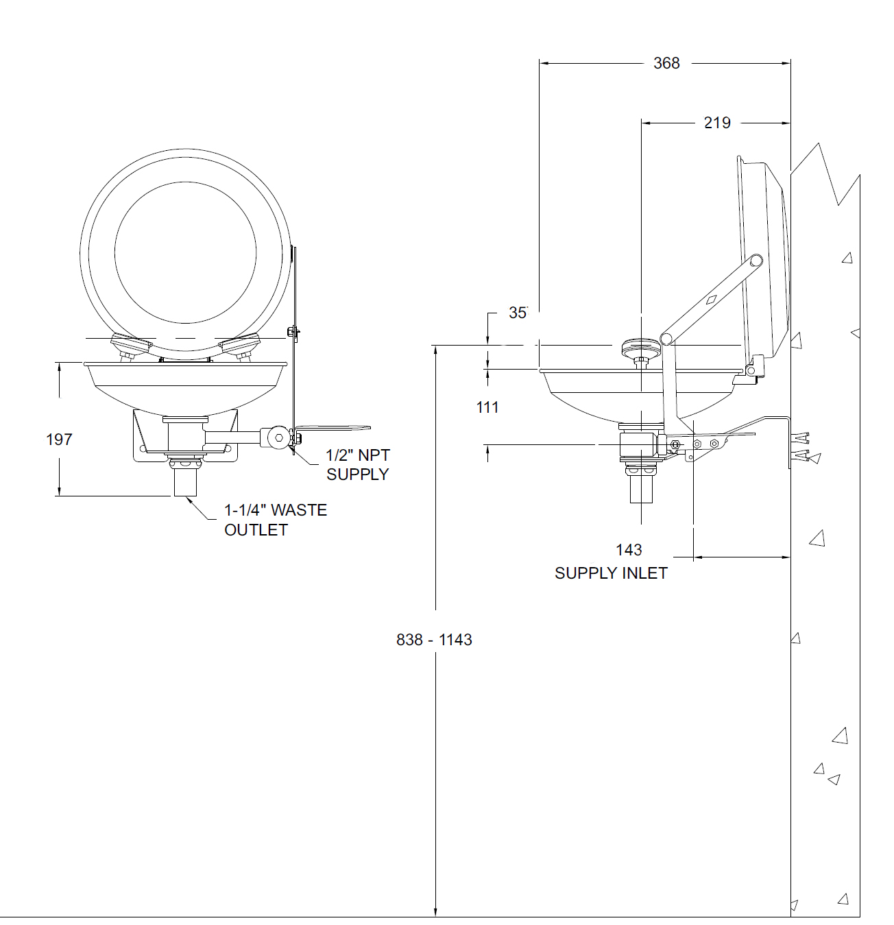 eye wash unit with cover dimensions